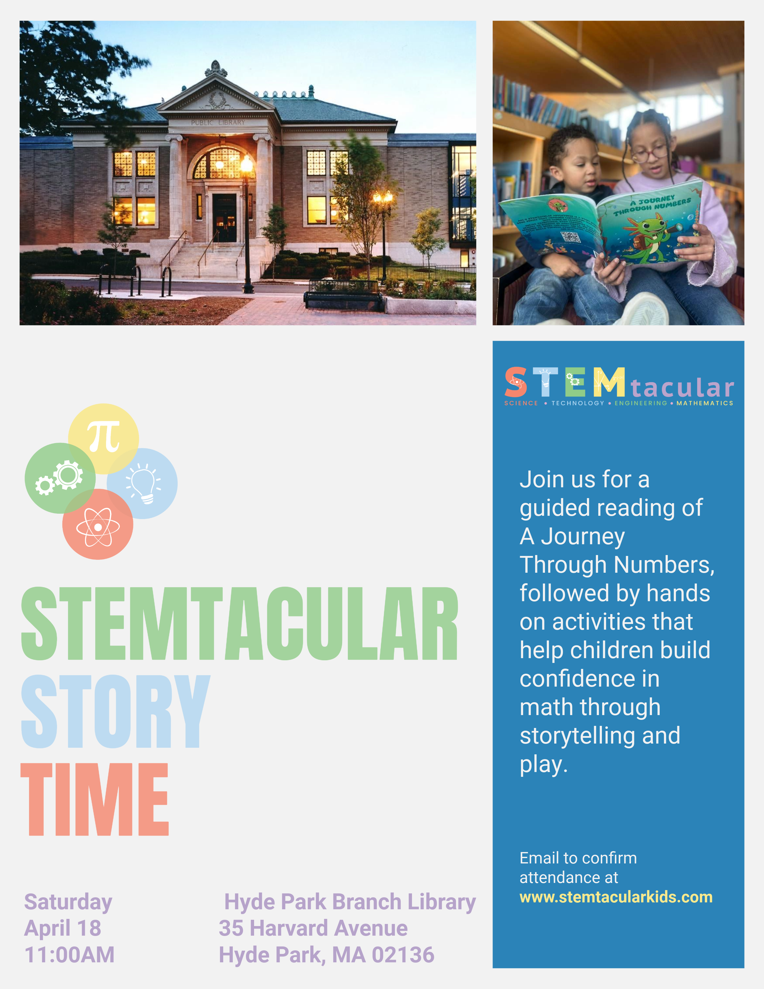 STEMtacular Kids Book Reading Event Flyer
